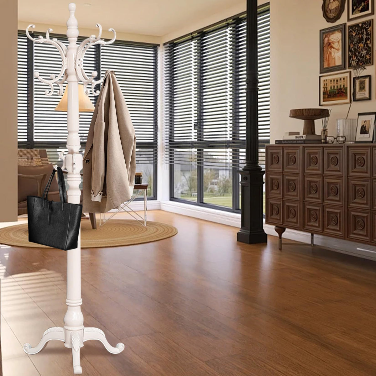 Wooden Coat Rack with 12 Hooks