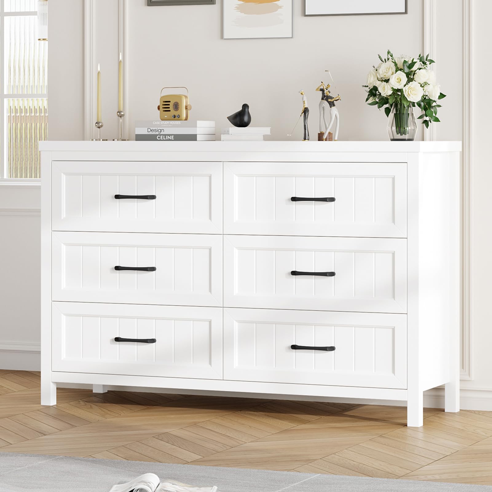 6-Drawer Farmhouse Dresser with Deep Storage