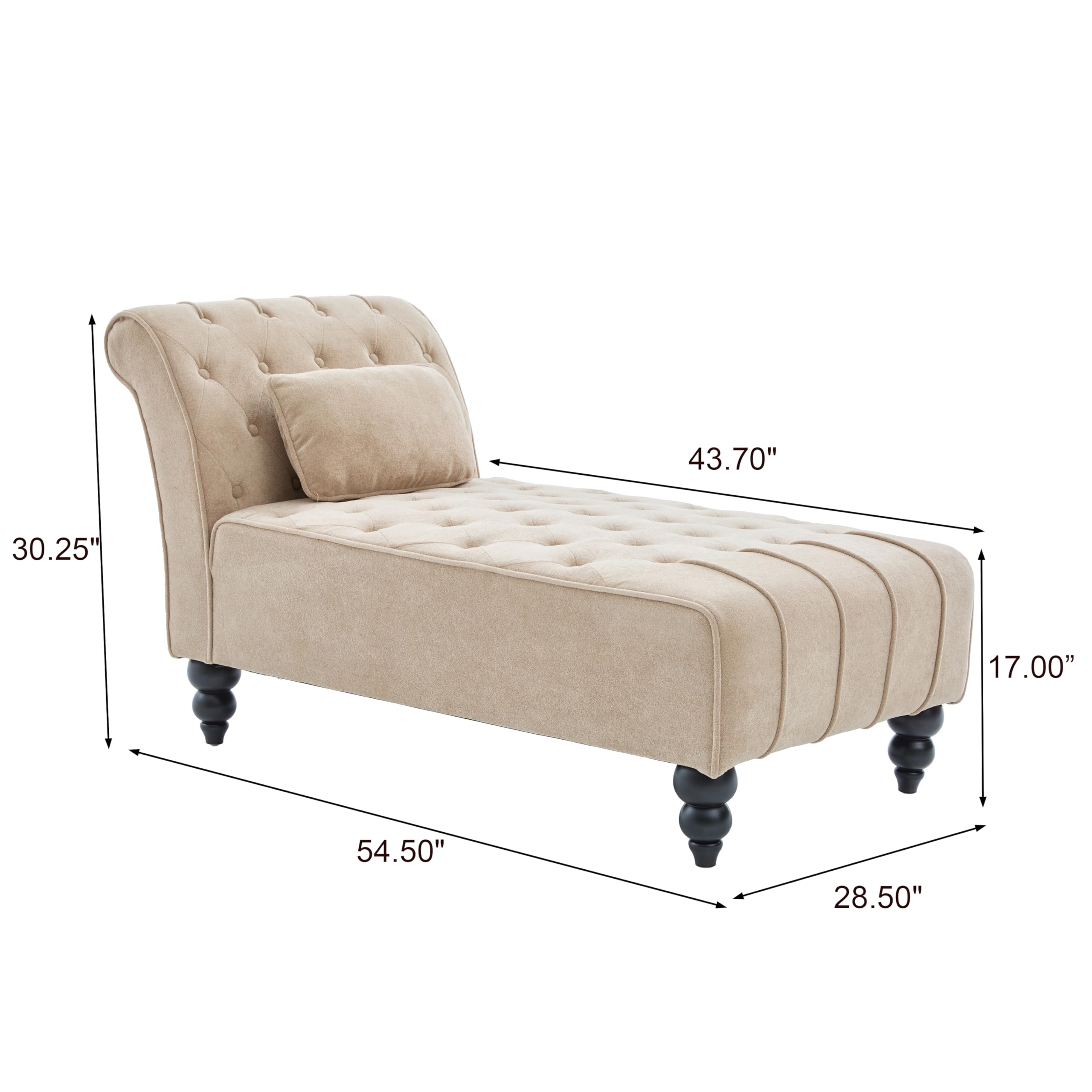 Christopher Knight Home Rafaela Velvet Upholstered Chaise Lounge Chair Indoor with Lumbar Pillow, Tufted Chaise Lounge Sofa with Scrolled Backrest, Wooden Living Room Lounge Chair, Camel