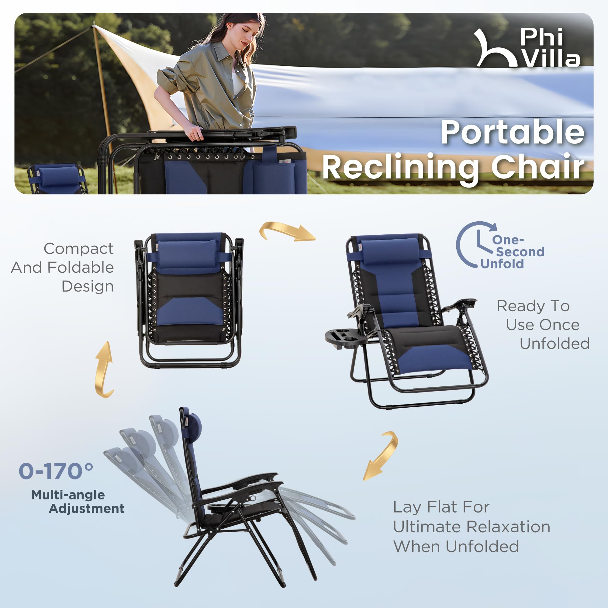 Zero Gravity Chair Set of 2 – Oversized Padded Recliner