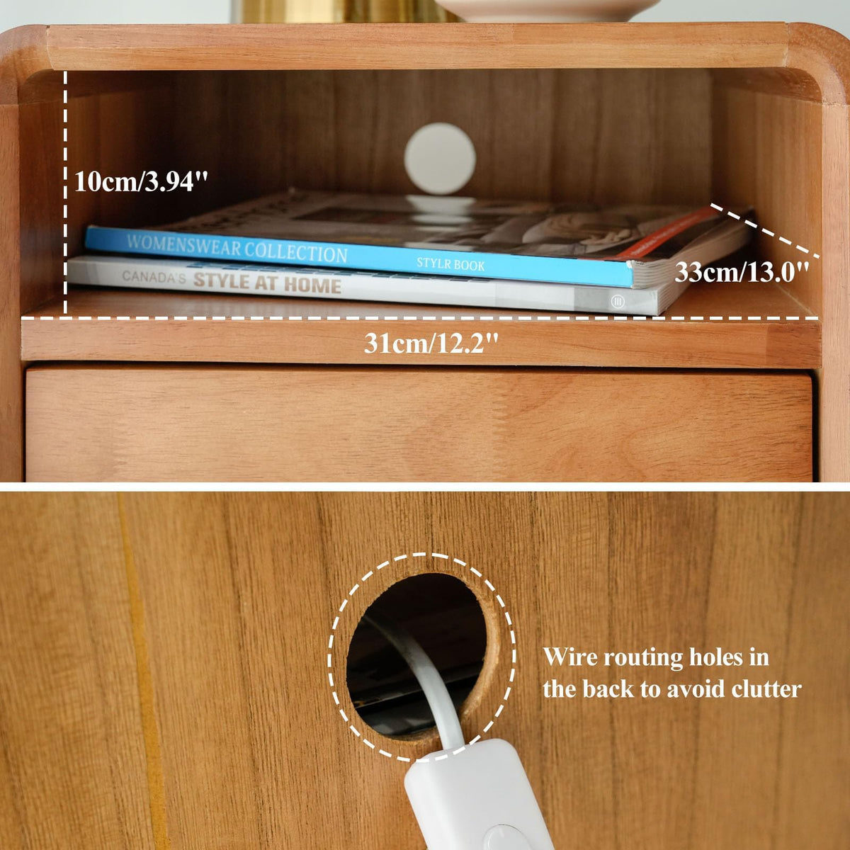 Solid Wood 2-Drawer Nightstand