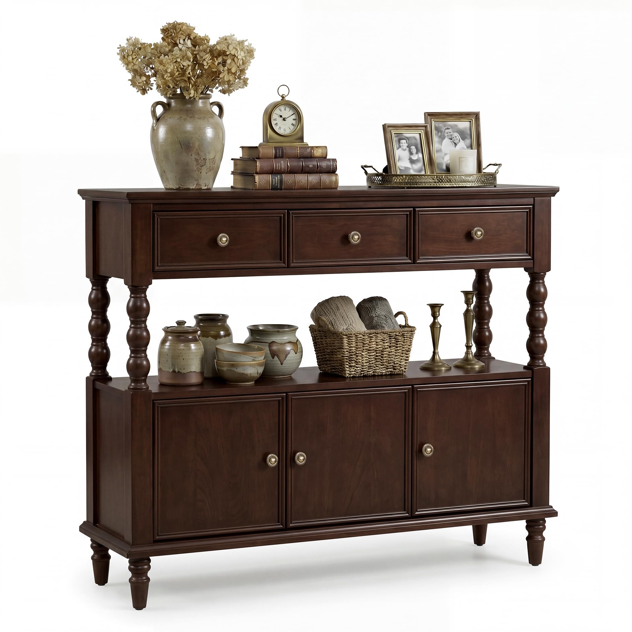 Solid Wood Console Table with Drawers & Cabinet