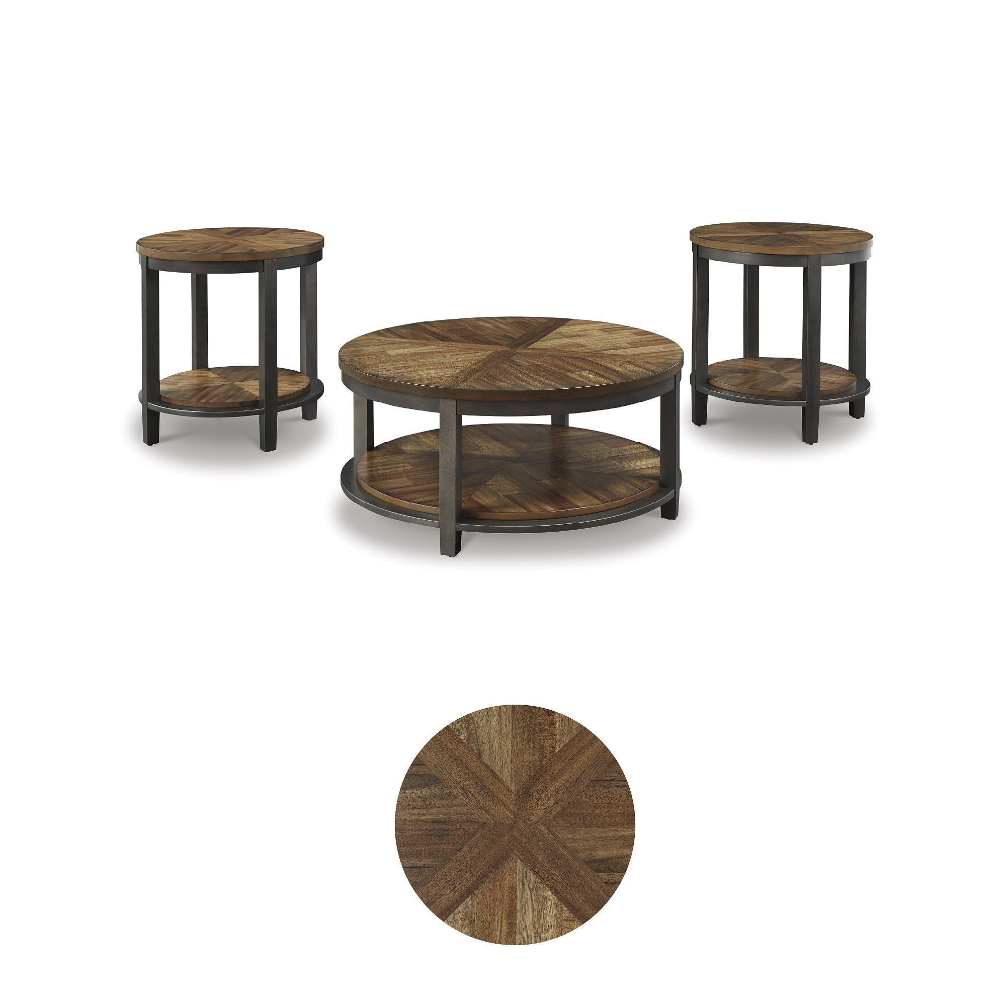 Rustic Round 3-Piece Table Set – Coffee Table & 2 End Tables