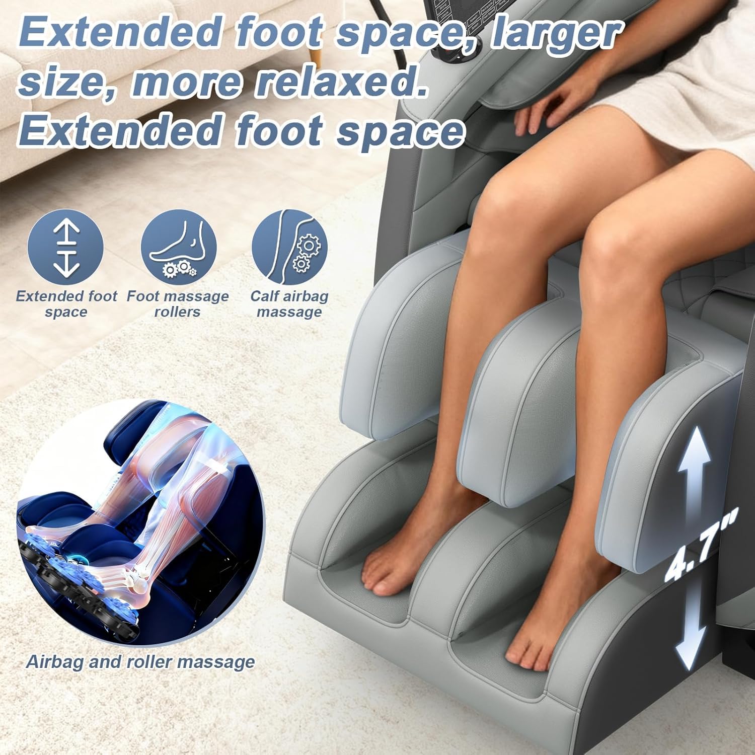 Massage Chair Full Body, Zero Gravity Massage Chair with 16 Fix Rollers, Auto Massage Program, Foot Massage, Recliner Chair with Heating, Touch Screen Controller, Bluetooth Speaker(Light gray)