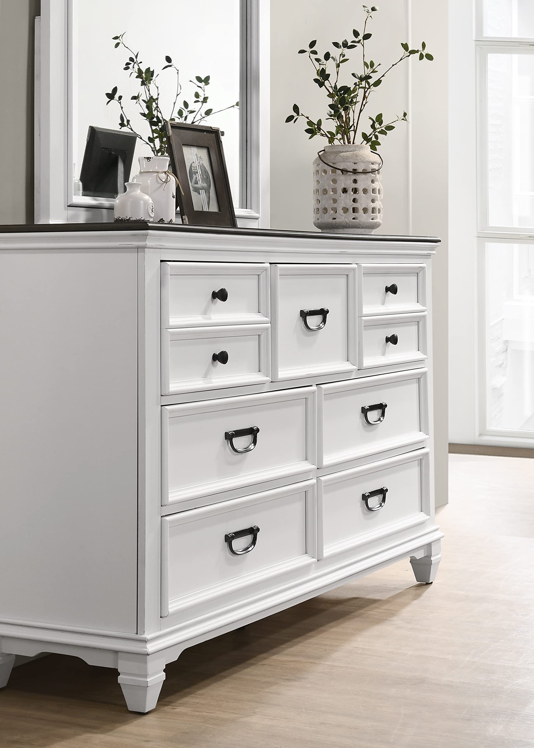 Farmhouse Bedroom Set – Bed, Dresser, Mirror & 2 Nightstands