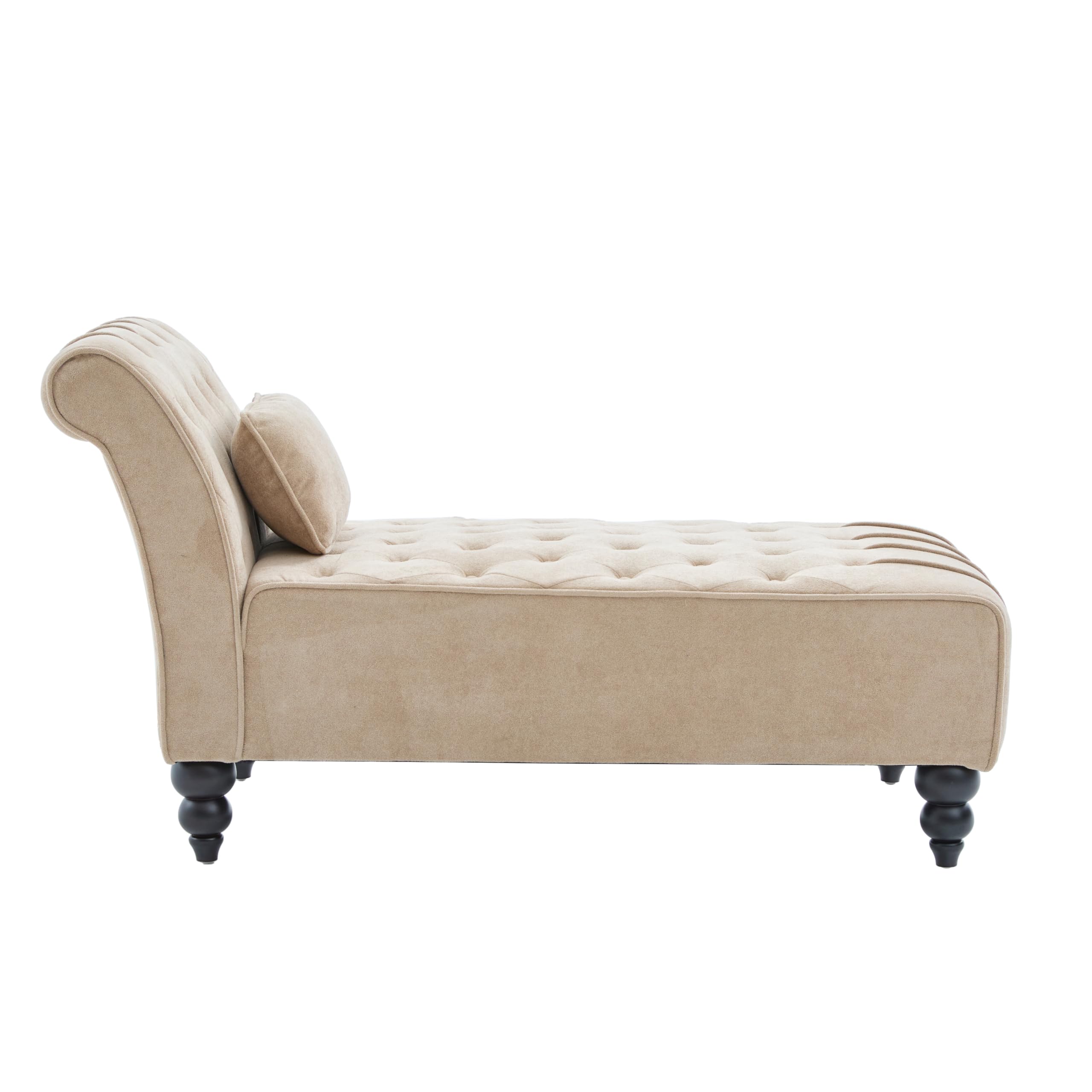 Christopher Knight Home Rafaela Velvet Upholstered Chaise Lounge Chair Indoor with Lumbar Pillow, Tufted Chaise Lounge Sofa with Scrolled Backrest, Wooden Living Room Lounge Chair, Camel