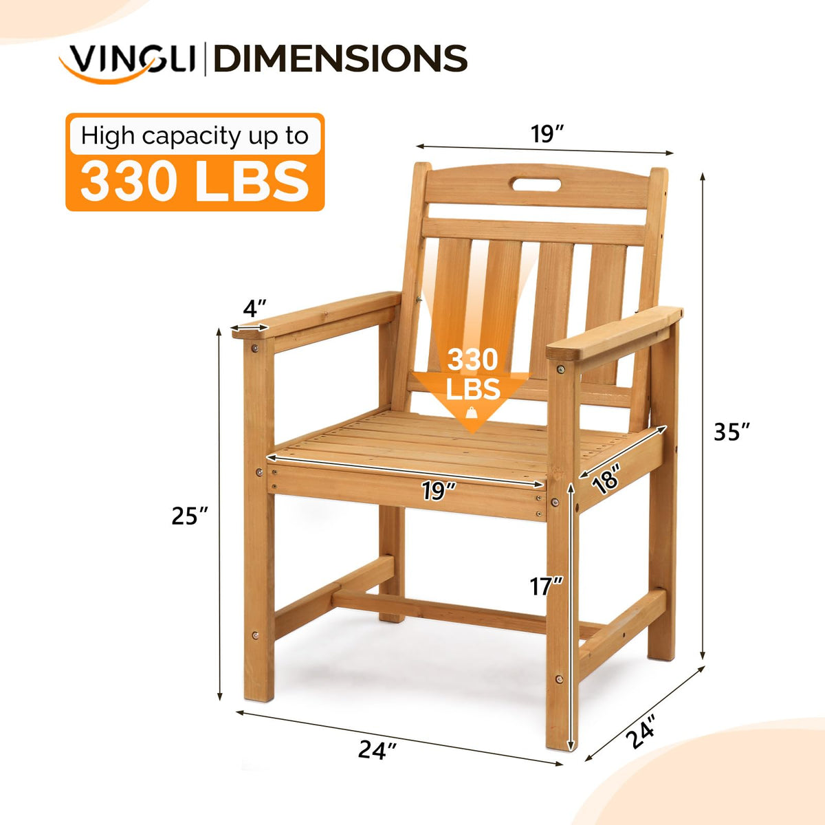 VINGLI Outdoor Bistro Set 3 Piece Patio Chairs Small Outdoor Table and Chairs for 2 Solid Wood Patio Bistro Set with Side Table (Teak)