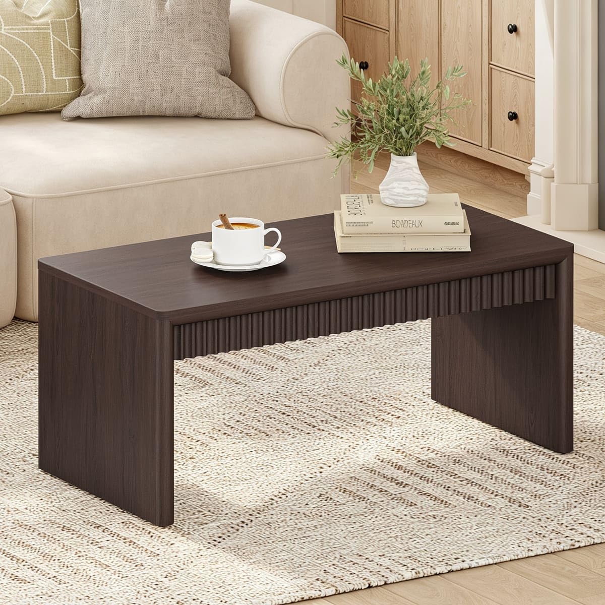 Walnut Brown Fluted Coffee Table