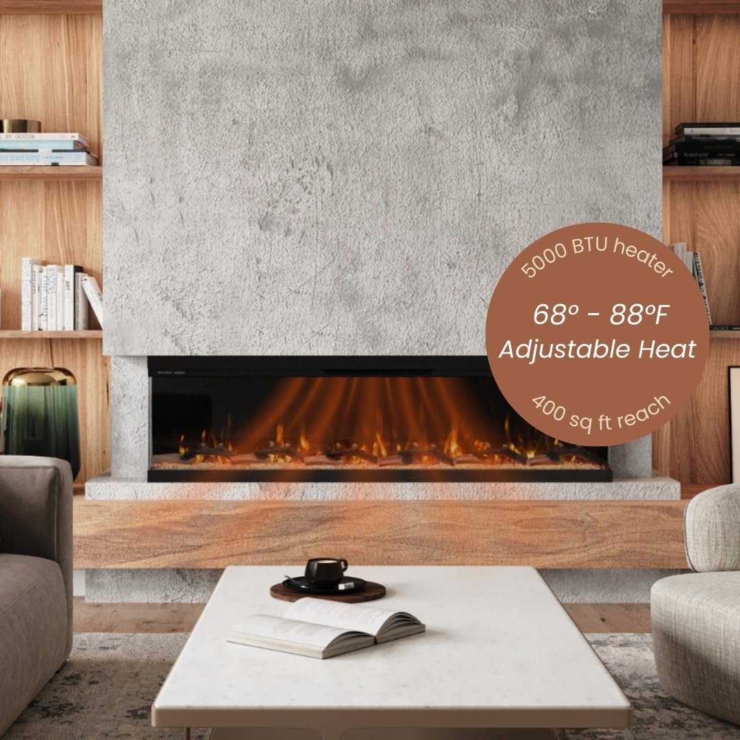 Modern Ember Aerus Skyline 72 Inch Linear Multi-Sided 3D Smart Electric Fireplace - Flame & Ember Bed Color Combinations, Fully or Partially Recessed | Alexa/WiFi Enabled - Remote Included