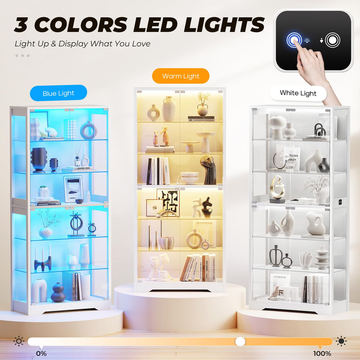 6-Tier LED Glass Display Cabinet