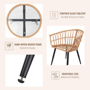 3 Piece Patio Bistro Set, Outdoor Wicker Apartment Balcony Furniture Set, All-Weather Rattan Patio Conversation Set for Backyard, Balcony and Porch with Soft Cushions, Tempered Glass Side Table(Beige)