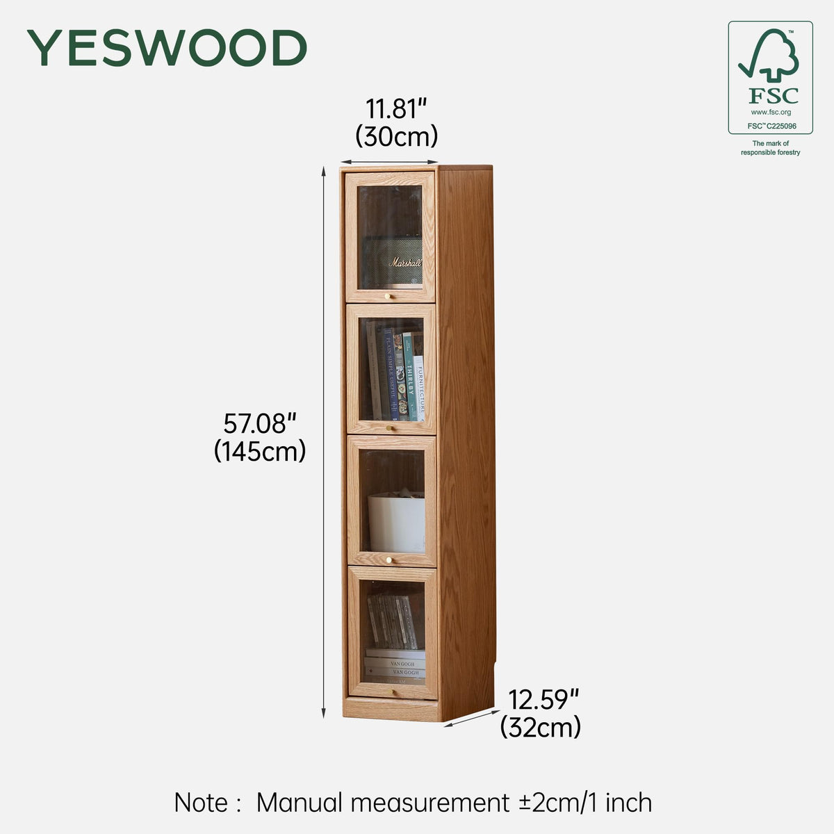 Narrow Solid Oak Bookcase