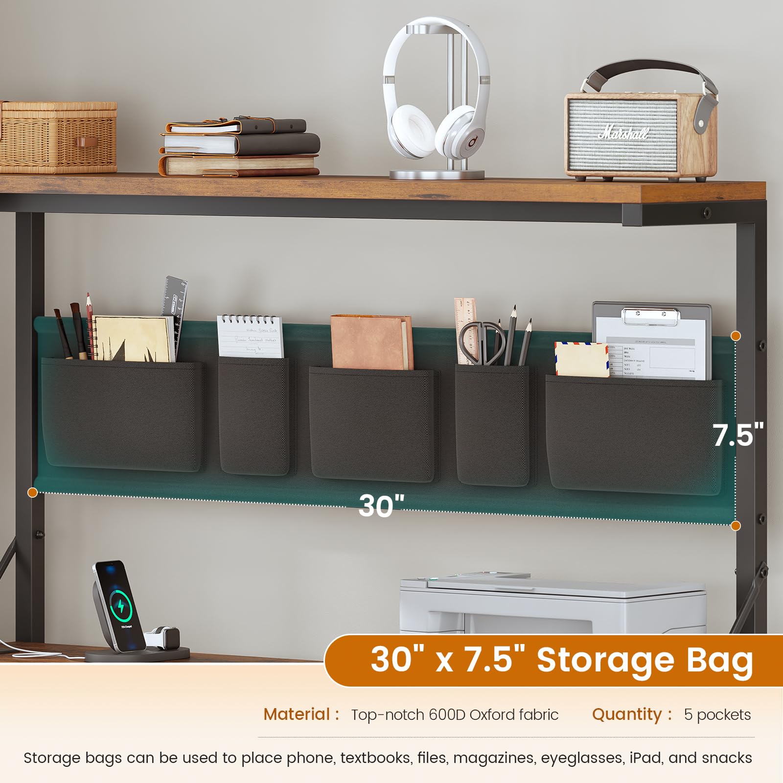 SEDETA L Shaped Desk with Drawers and Hutch, 47.2" Reversible Office Computer Desk with 5 Fabric Drawers, L Shaped Desk with Storage Shelves, Power Outlet and LED Lights for Home Office, Rustic Brown