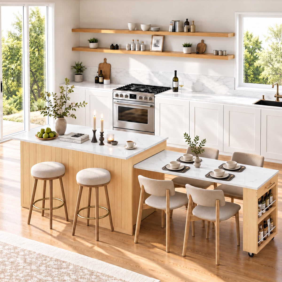 Extendable Kitchen Island with Storage