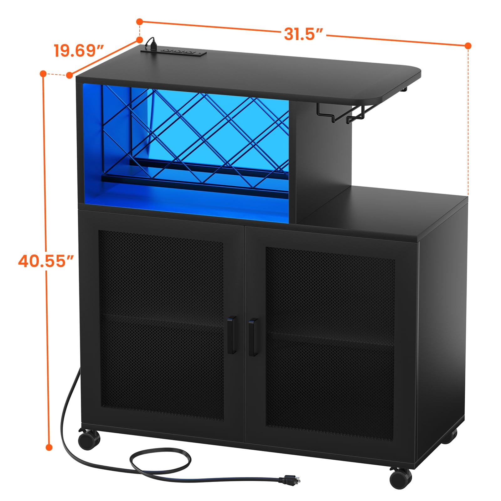Wine Bar Cabinet with LED Light & Power Outlets