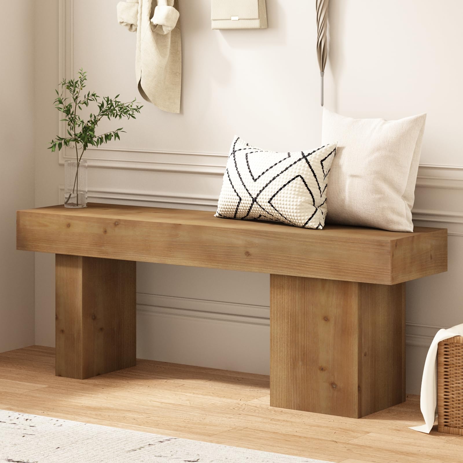 Solid Wood Farmhouse Entryway Bench, 47.3"