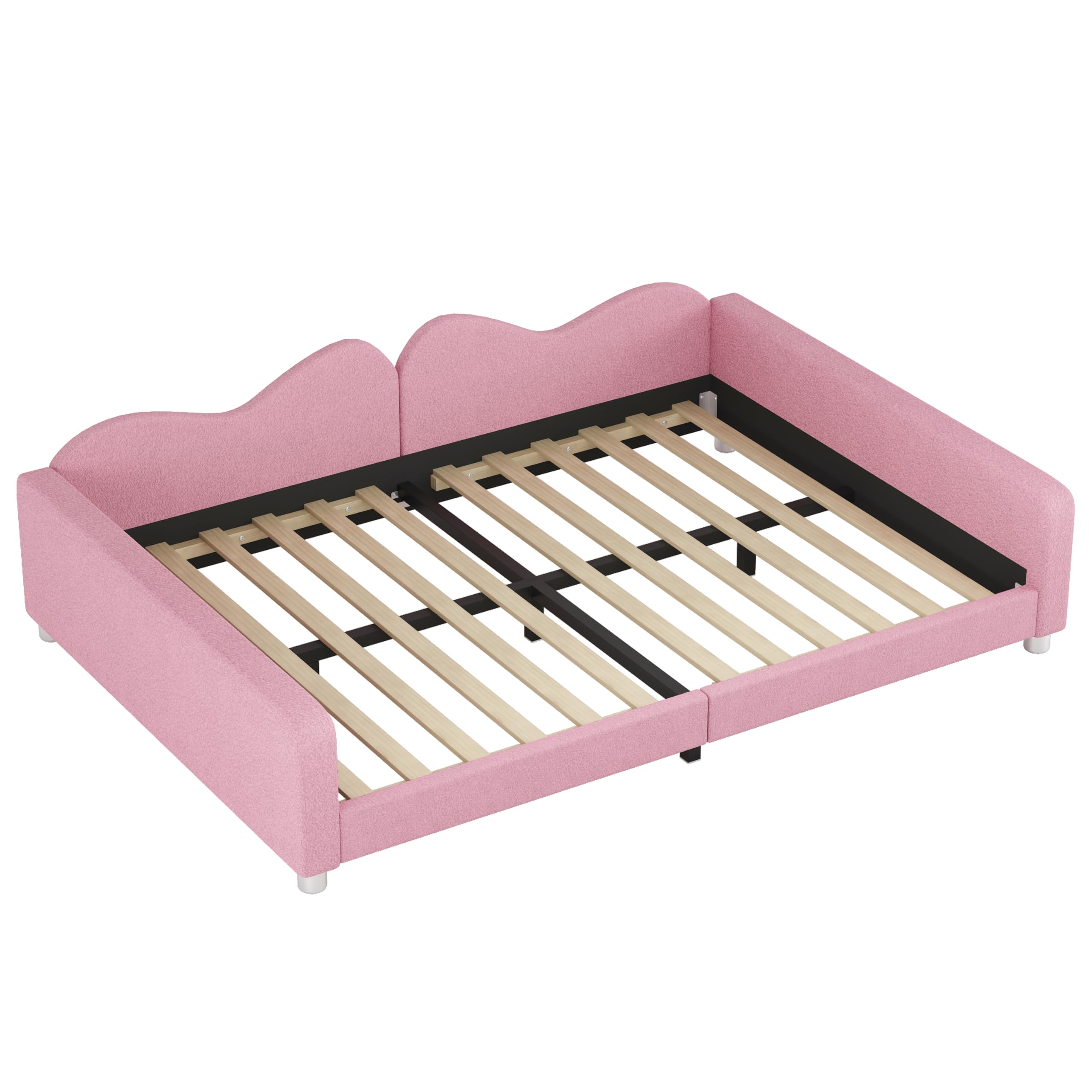 Harper & Bright Designs Full Size Upholstered Daybed, Sherpa Fabric Sofabed with Cloud-Shaped Backrest, No Box-Spring Needed, Pink