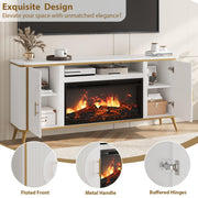 Fluted Fireplace TV Stand Up to 80" TVs, Modern Entertainment Center with 30" Electric Fireplace, Luxury Media Console with Adjustable Shelves for Living Room, White