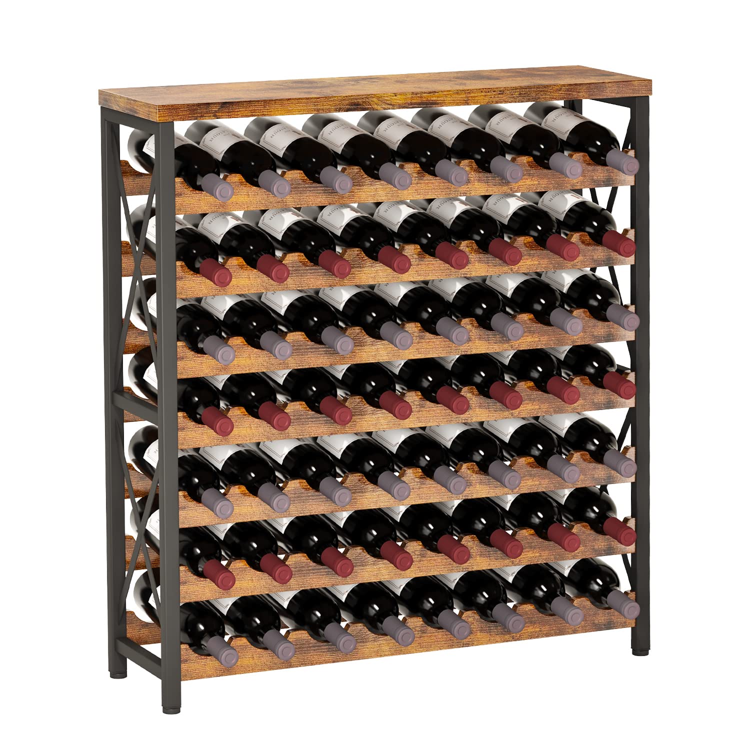 56-Bottle Freestanding Wood & Metal Wine Rack