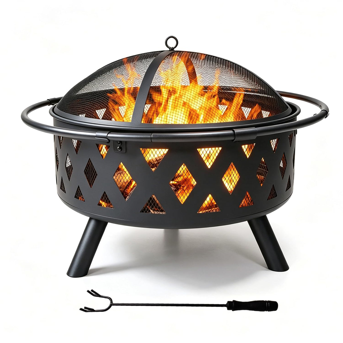 32in Wood-Burning Fire Pit, 2-in-1 Fireplace BBQ Grill for Backyard Camping