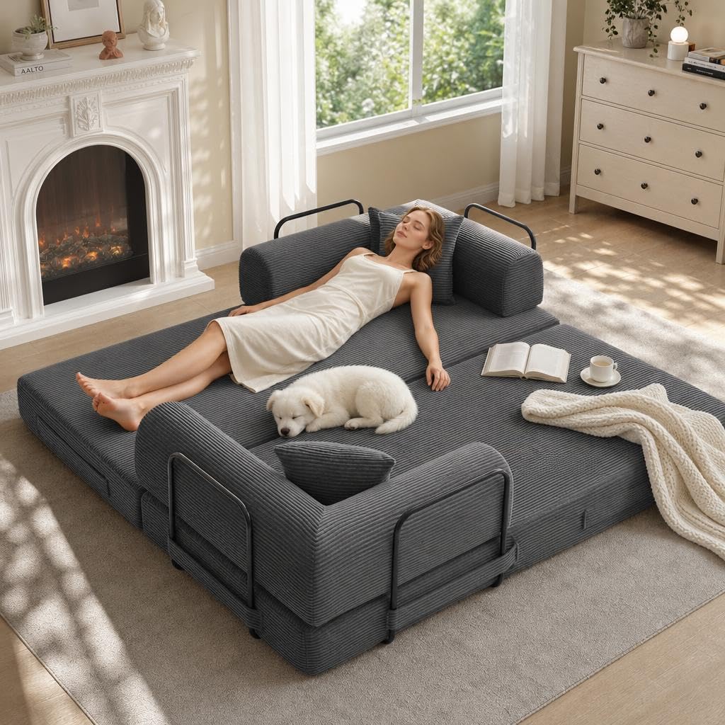 IDEALHOUSE 79" Convertible Futon Sofa Bed, Boneless Couch for Living Room