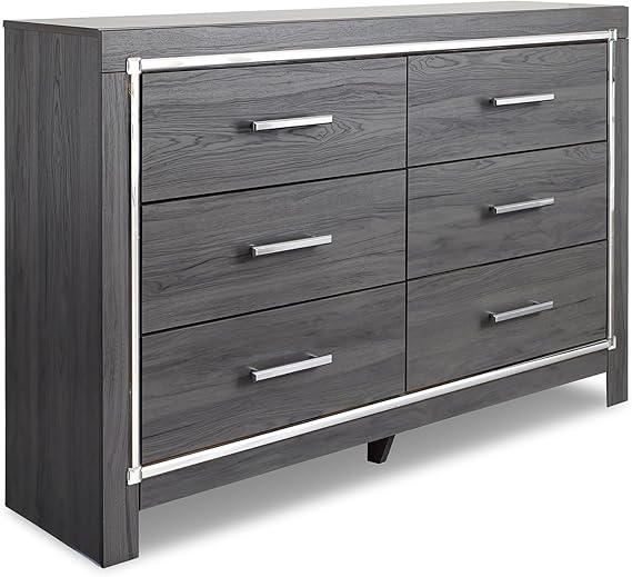 6-Drawer Glam Dresser with Chrome Accents