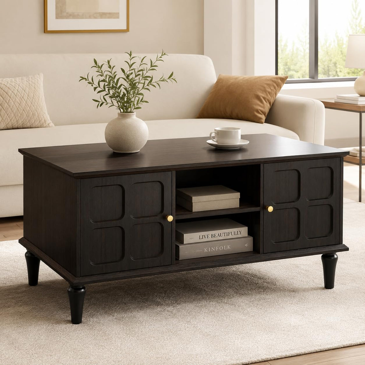 Black Mid-Century Storage Coffee Table