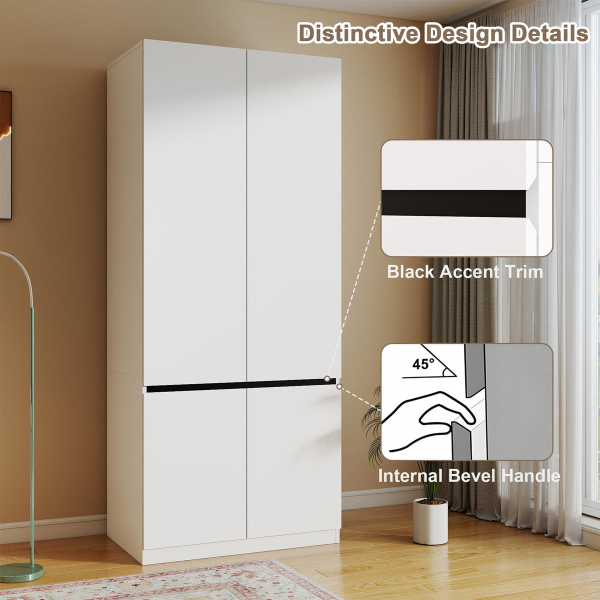 White Armoire Wardrobe Closet with 4 Doors, 74" Tall x 63" Wide