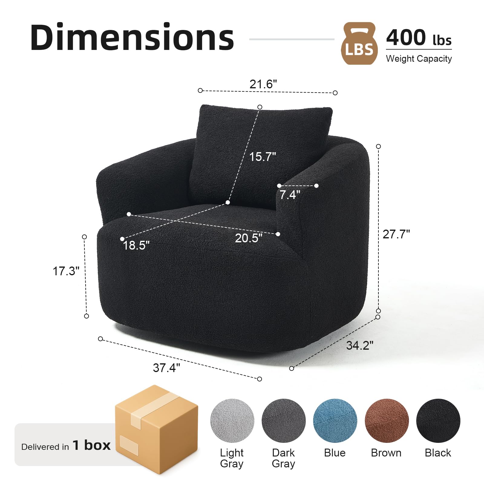 360° Swivel Accent Chair – Boneless Oversized Teddy Velvet Armchair