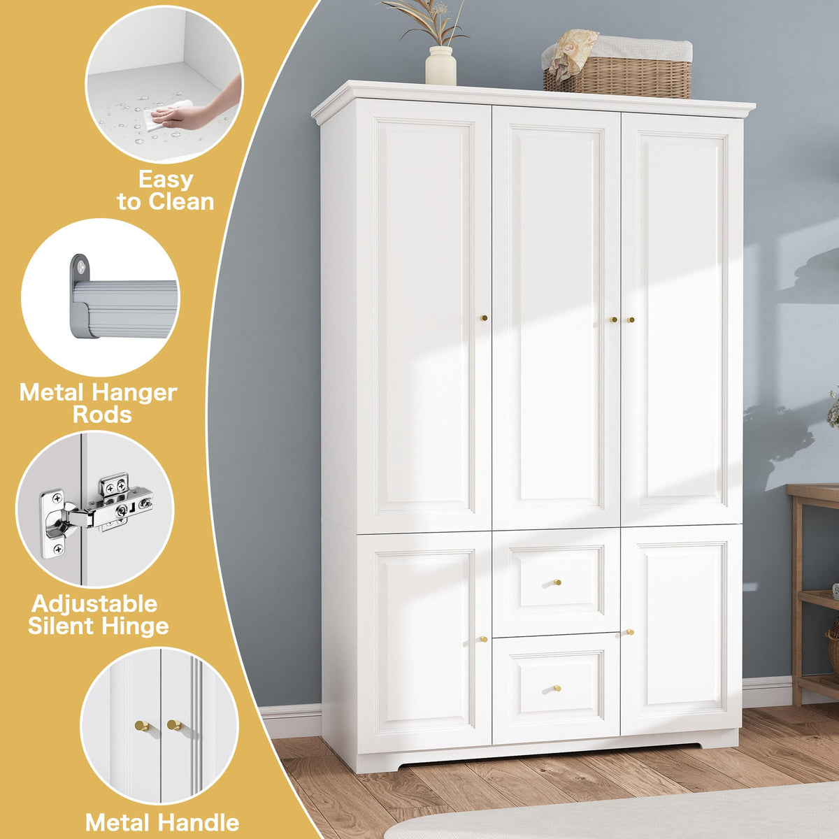 White 3-Door Wardrobe with Drawers
