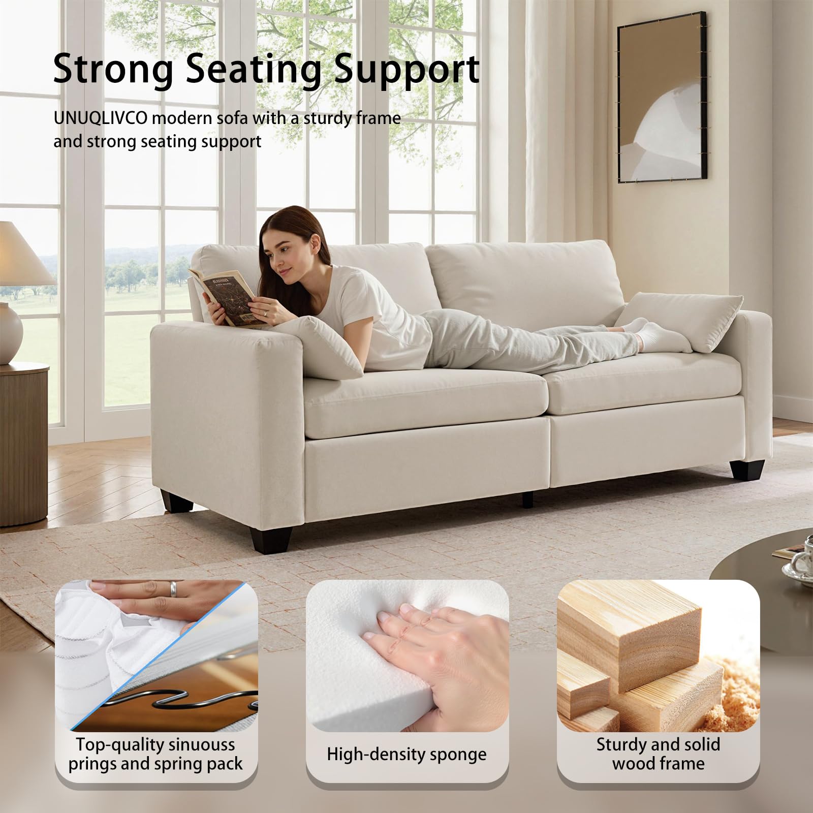 UNUQLIVCO Modern Loveseat Sofa for Living Room, Spring Cushions, Removable Cover, Solid Wood Frame, Wide Armrest, Chenille Fabric Recliner Couches for Small Space