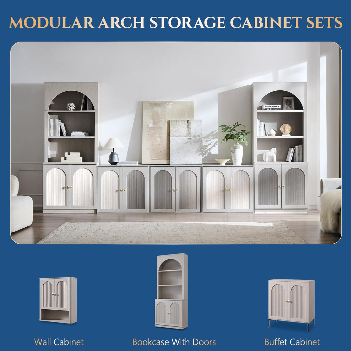 Light Grey Arched Bookcase