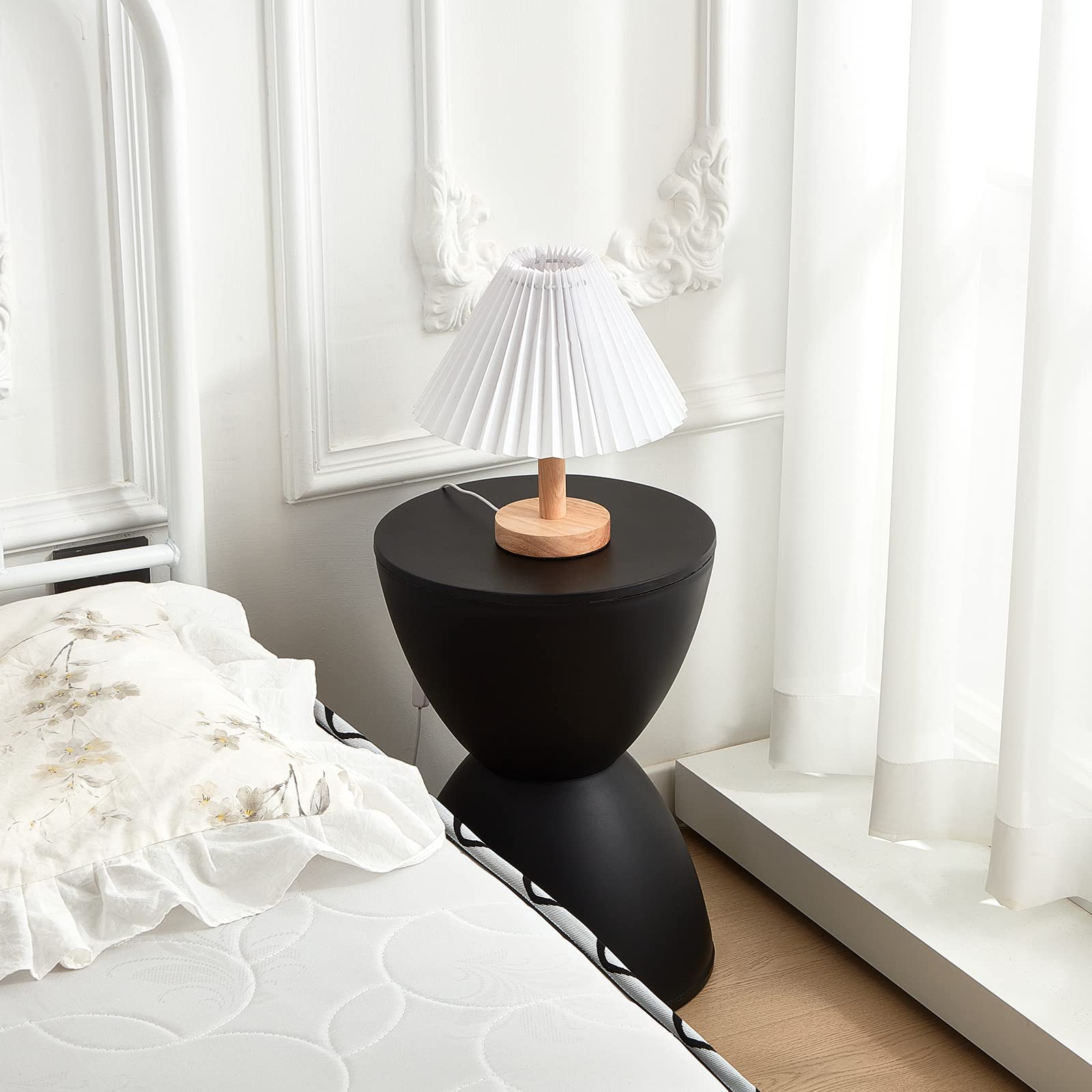 Black Hourglass Drum Side Table