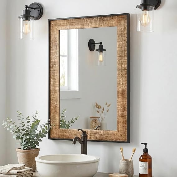 Round Wood Wall Mirror