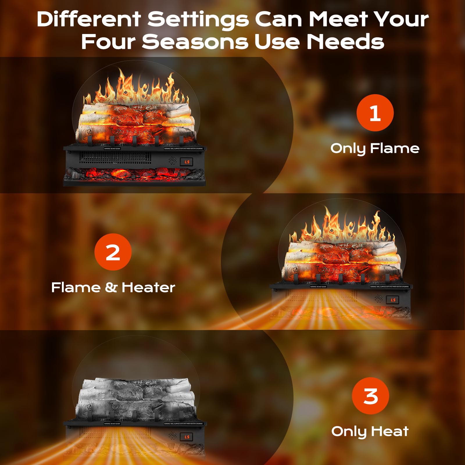 ZAFRO 20" Freestanding Electric Fireplace Insert with Log Set, Featuring 5 Flame speeds & Brightness Levels, 3 Sound Effects, Overheat Protection, 750W/1500W Heating Modes & Remote Control
