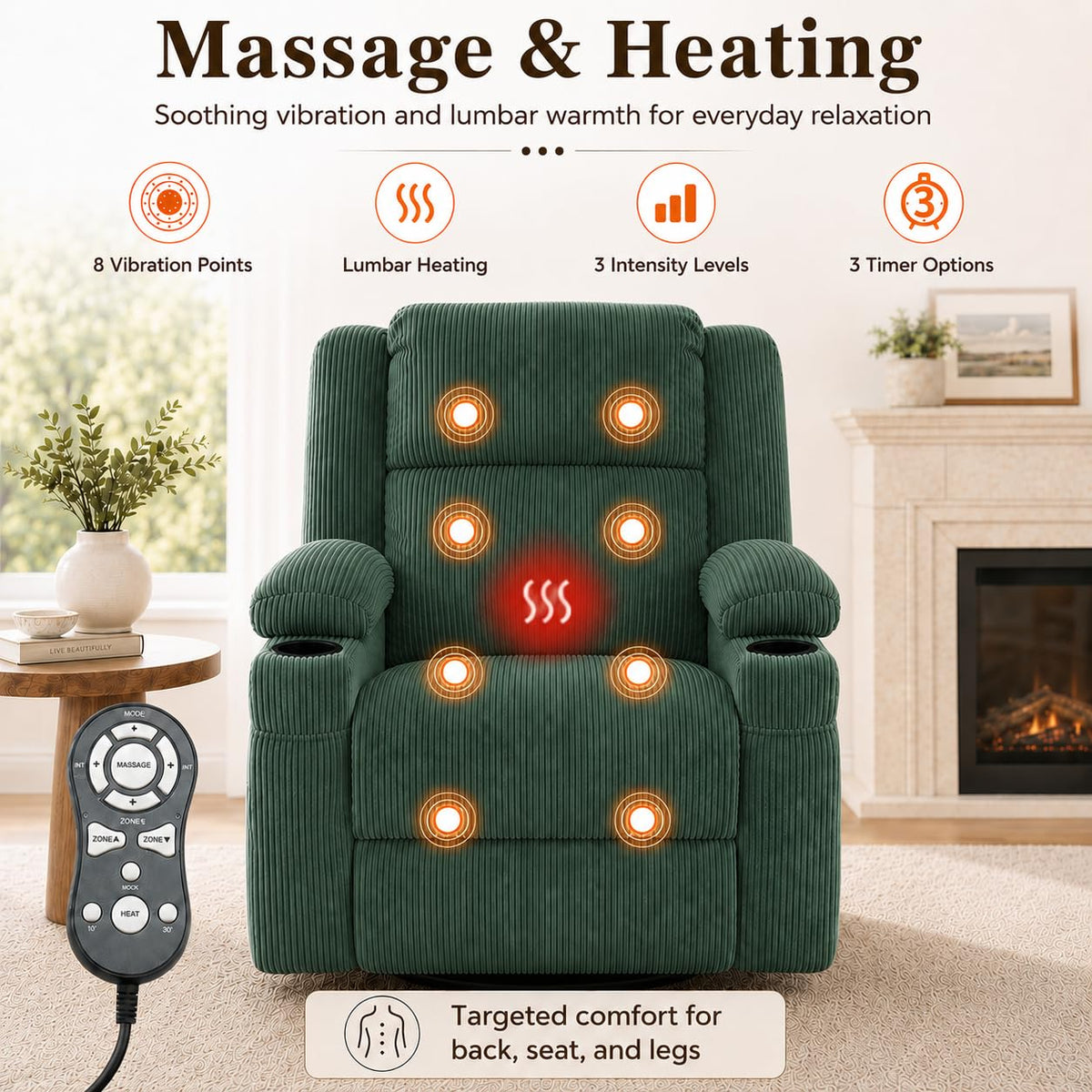 Green Swivel Rocker Massage Recliner