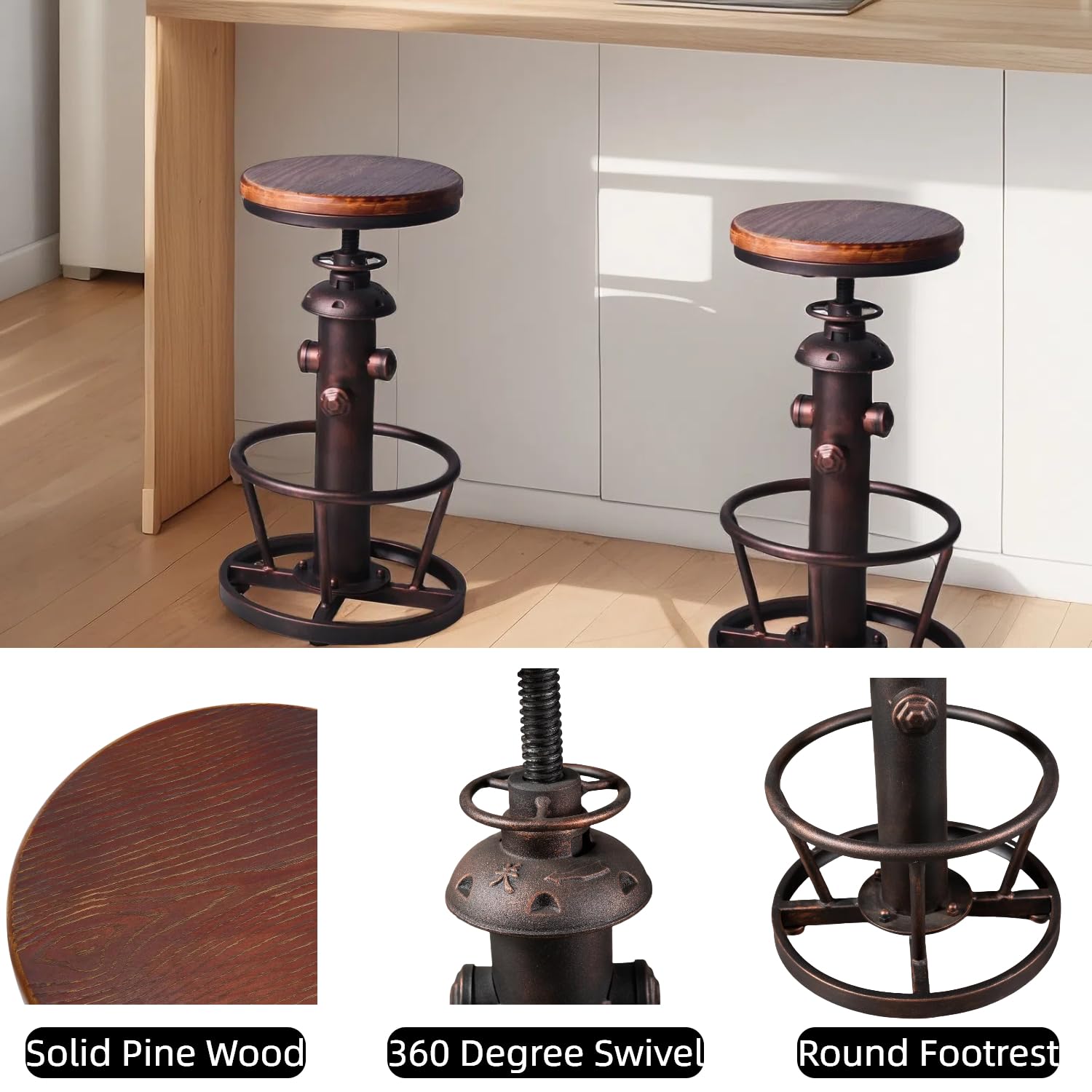 Industrial Bar Table & 2 Stools Set