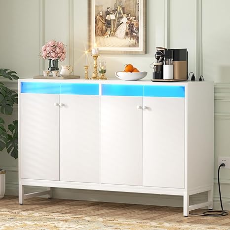 Buffet Cabinet with LED Lights & Power Outlet