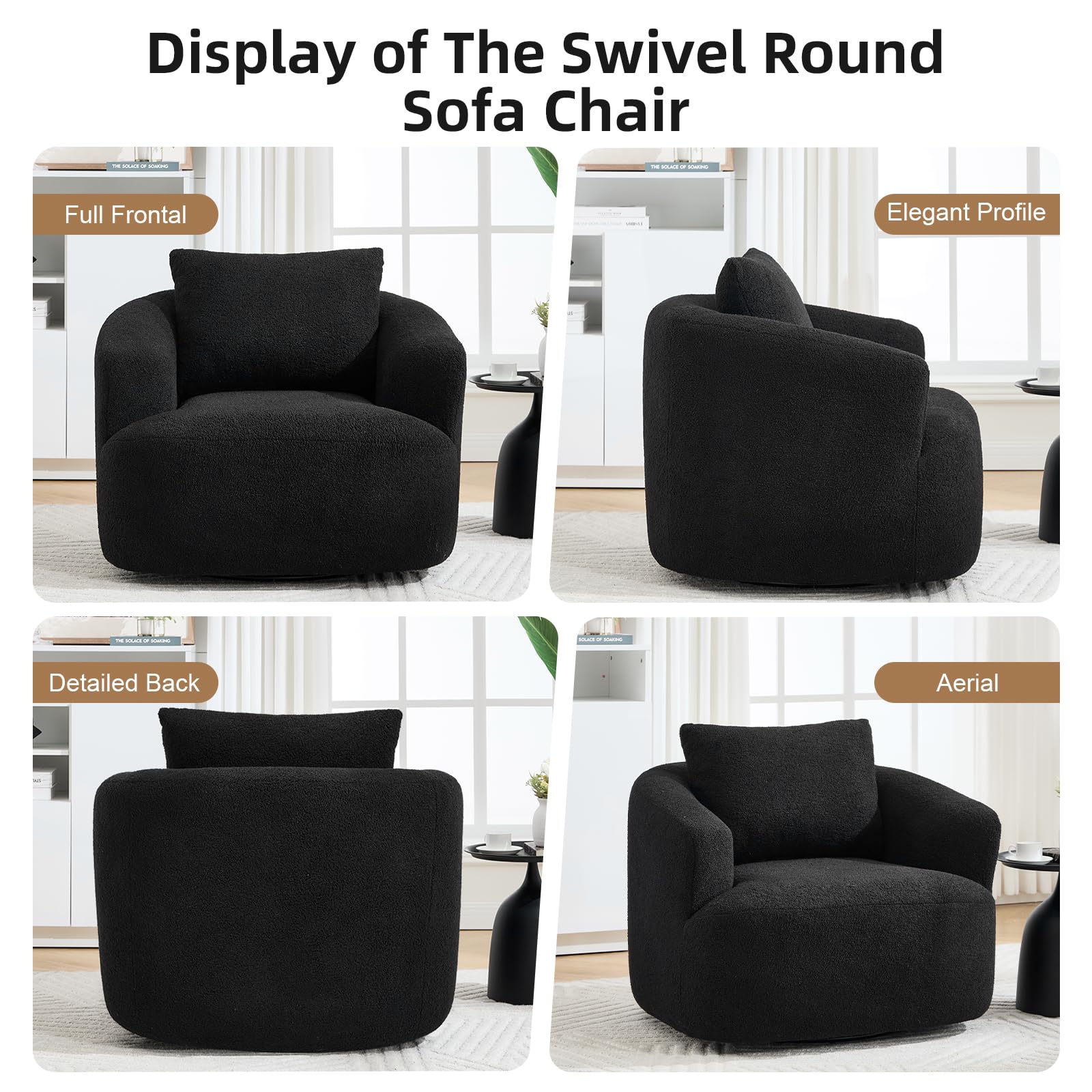 360° Swivel Accent Chair – Boneless Oversized Teddy Velvet Armchair