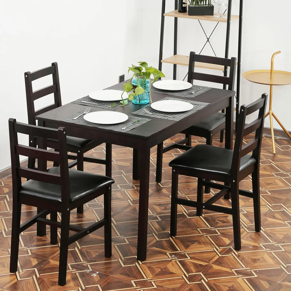 Pazidom Kitchen Table Set 5 Piece Dining Table Set Sturdy Wooden Square Table and Chair Breakfast Table Set for 4 Person, Small Dining Room Table Set for Restaurant Home Kitchen Living Room, Brown