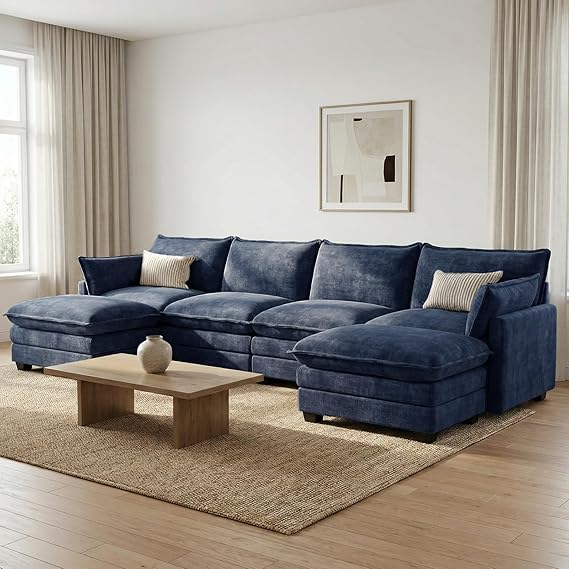 Modular U-Shaped Sectional Sofa with Movable Ottoman