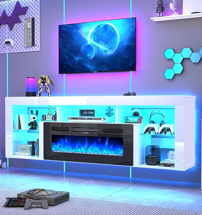 71" Floating Fireplace TV Stand with Electric Fireplace