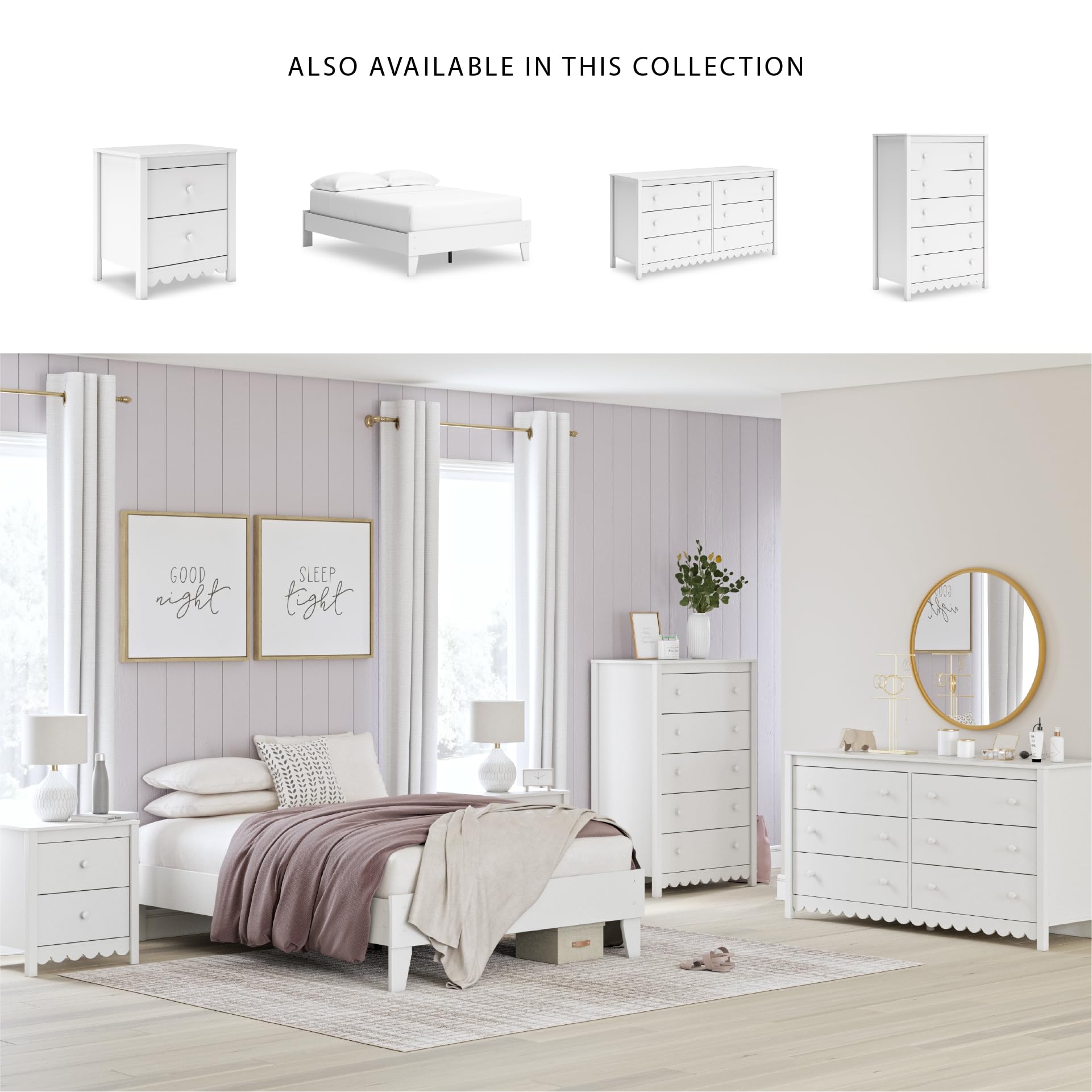 Signature Design by Ashley Hallityn Casual Coastal Chest with Five Smooth-Gliding Drawers, Meets ASTM International Safety Standards, Matte White Finish
