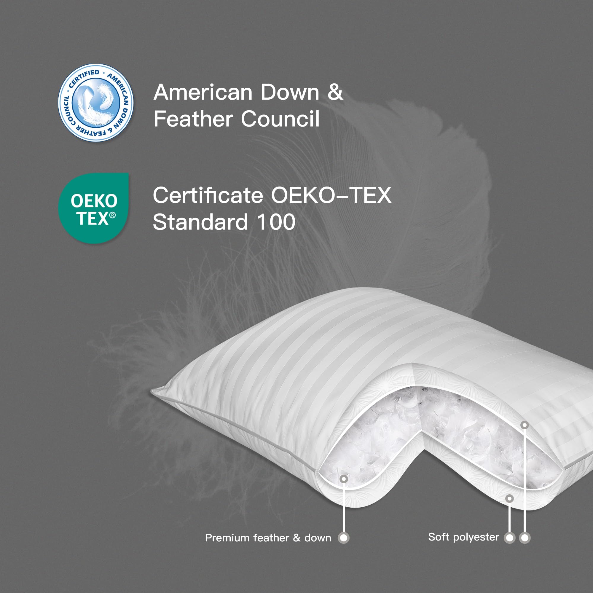 Feather Down Bed Pillows – 500 Thread Count, 100% Cotton Cover