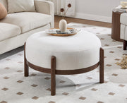 Round Upholstered Ottoman with Wood Legs
