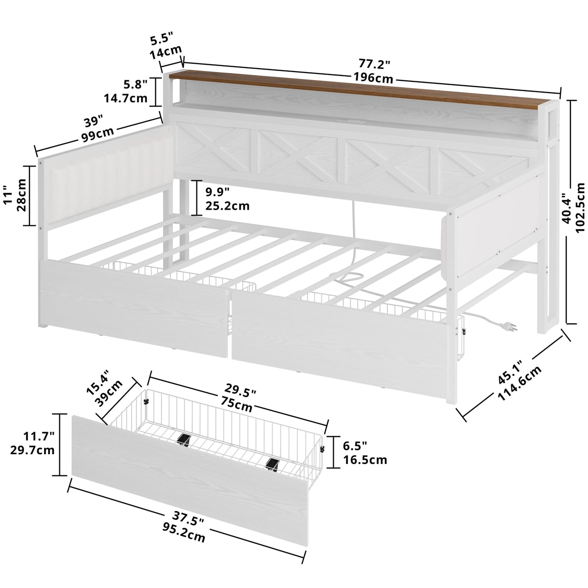 IRONCK Twin Daybed with Storage Drawers, Charging Station, White