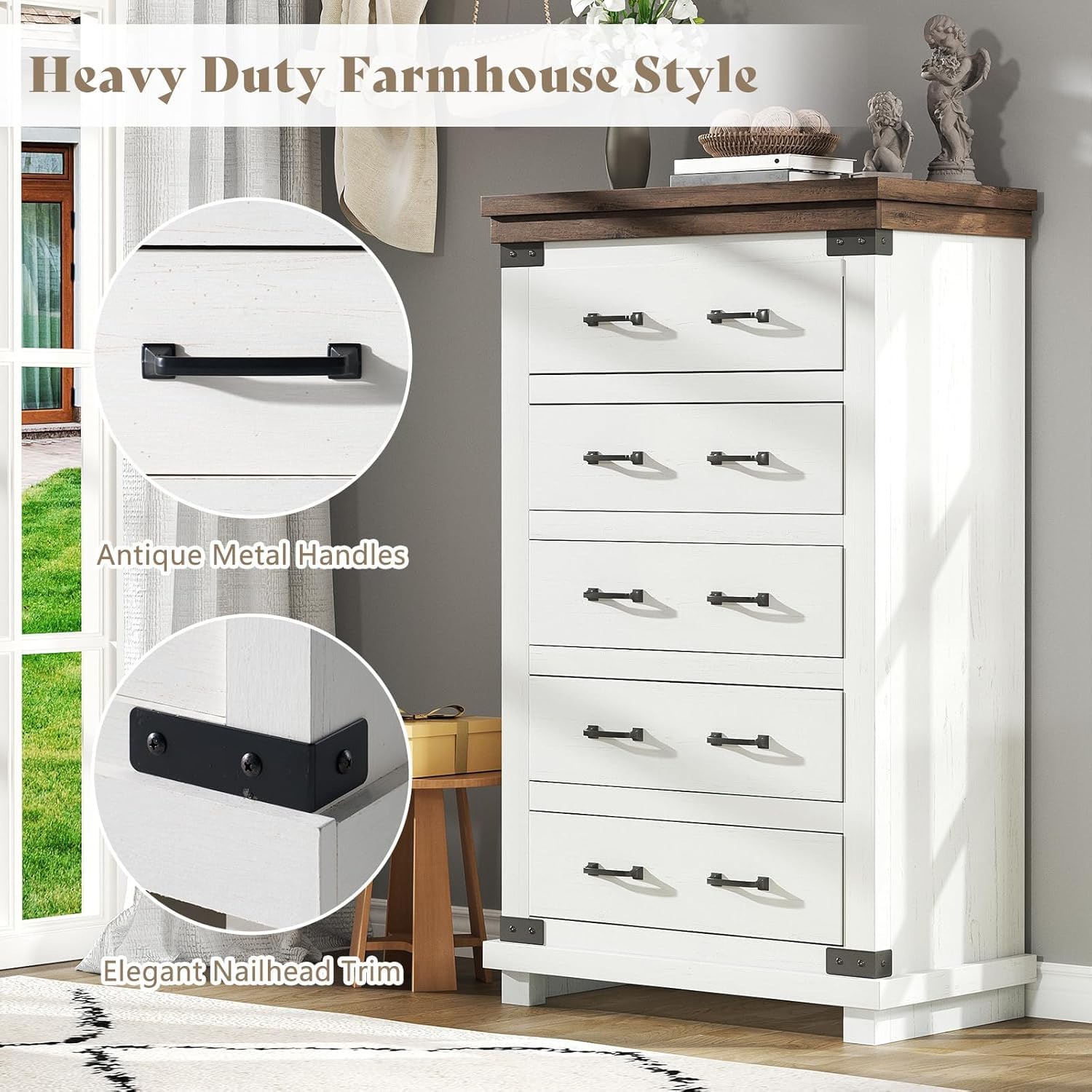 5-Piece Farmhouse Bedroom Set with Storage & Charging