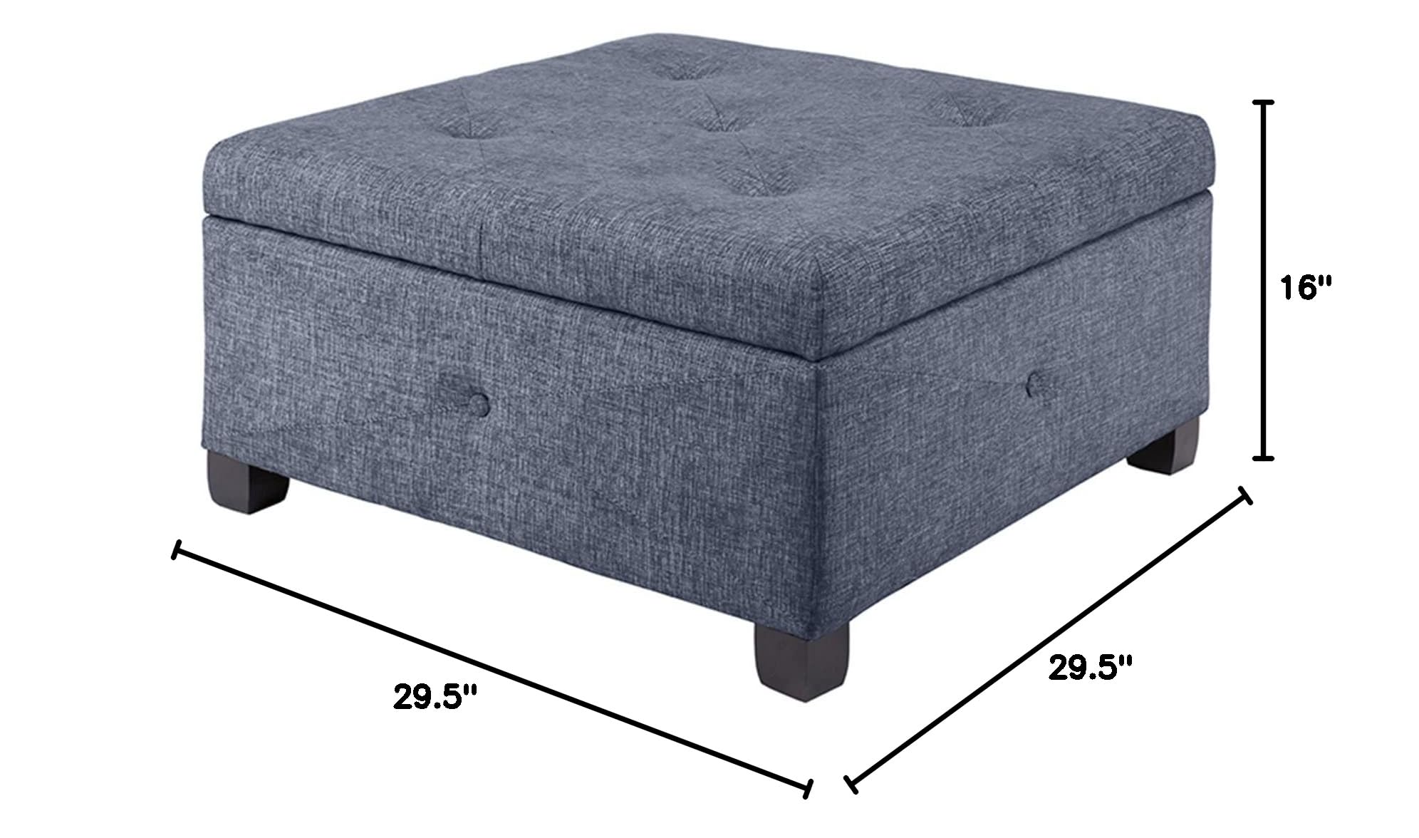 Madison Park Aspen Square Storage Ottoman Bench, Upholstered Textured Fabric Button Tufted Chest with Solid Wood Legs, Accent Furniture for Bedroom Décor, Blue