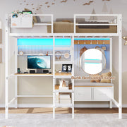 Twin Loft Bed with L-Shaped Desk & LED Lights