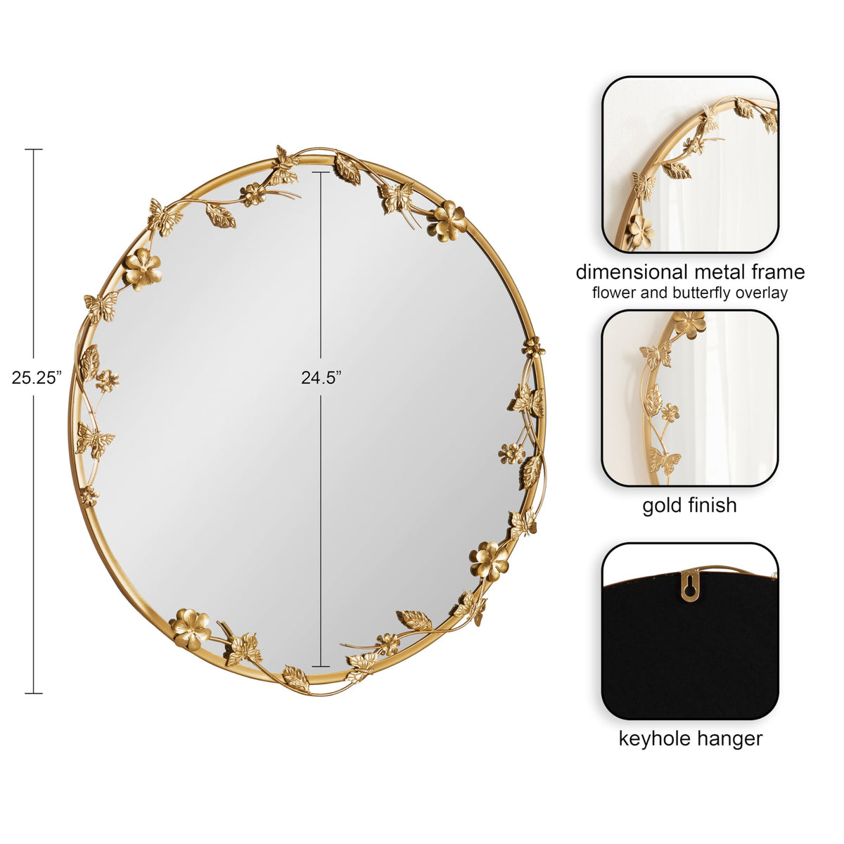 Gold Floral Round Wall Mirror